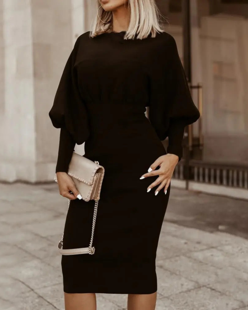 Luxe Naomi Midi Dress with Puff Sleeves Everyday Edit