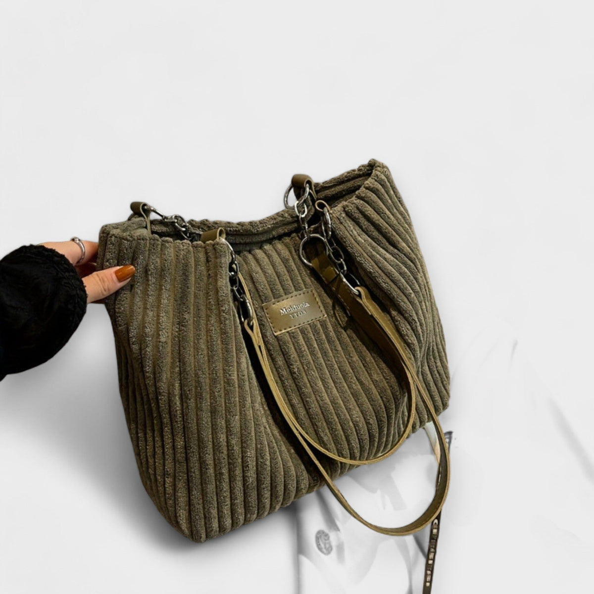 Chain Strap Corduroy Shoulder Bag