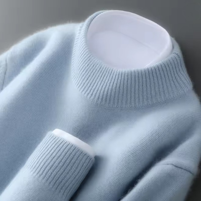 Mock Neck Long Sleeve Ribbed Trim Knit Sweater