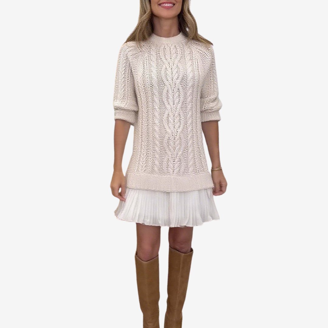 Cable Knit Ruffle Hem Long Sleeve Sweater Mini Dress 11