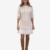 Cable Knit Ruffle Hem Long Sleeve Sweater Mini Dress 11