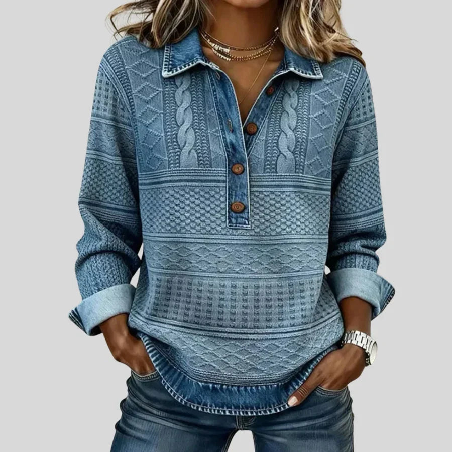 Collared Button Front Cable Knit Sweater