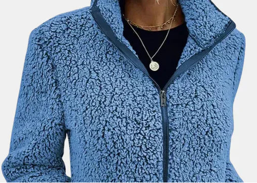 Zip Front Stand Collar Teddy Fleece Jacket