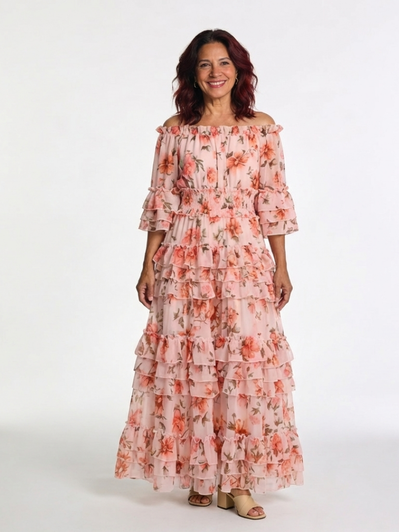 Floral Off Shoulder Ruffle Tiered Maxi Dress