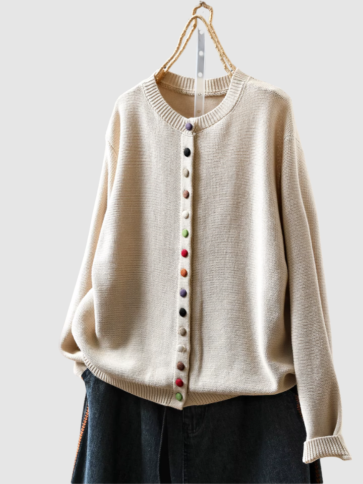 Crew Neck Long Sleeve Button Front Knit Cardigan
