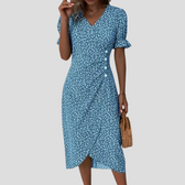 Floral V-Neck Short Sleeve Wrap Midi Dress