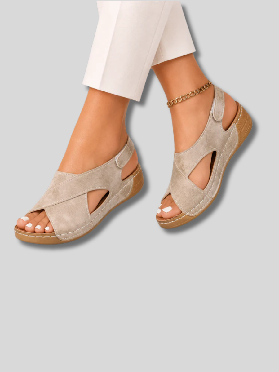 Open Toe Cut Out Slingback Suede Look Wedge Sandals