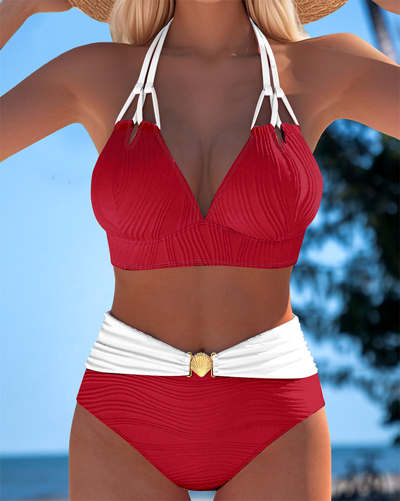 Halter Neck Ruched High Waist Bikini Set