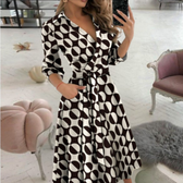 Polka Dot Deep V-Neck Long Sleeve Wrap Midi Dress