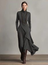 High Neck Long Sleeve Draped Maxi Dress 4