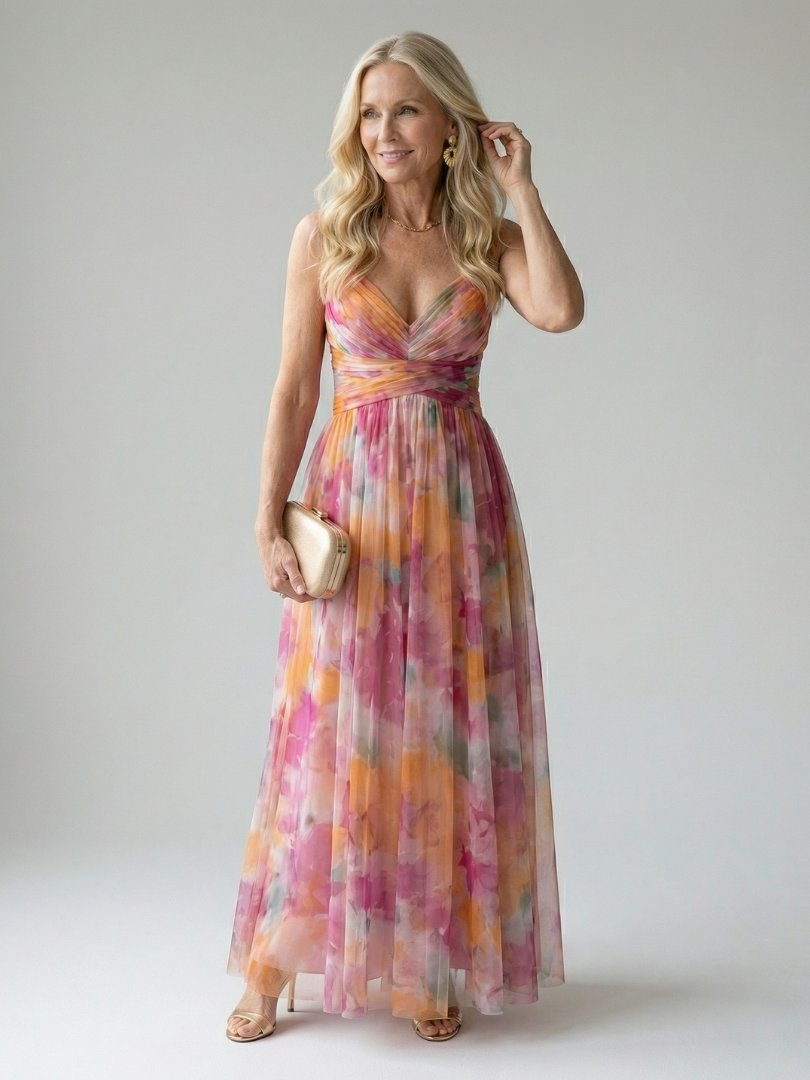 Floral V-Neck Spaghetti Strap Wrap Maxi Dress