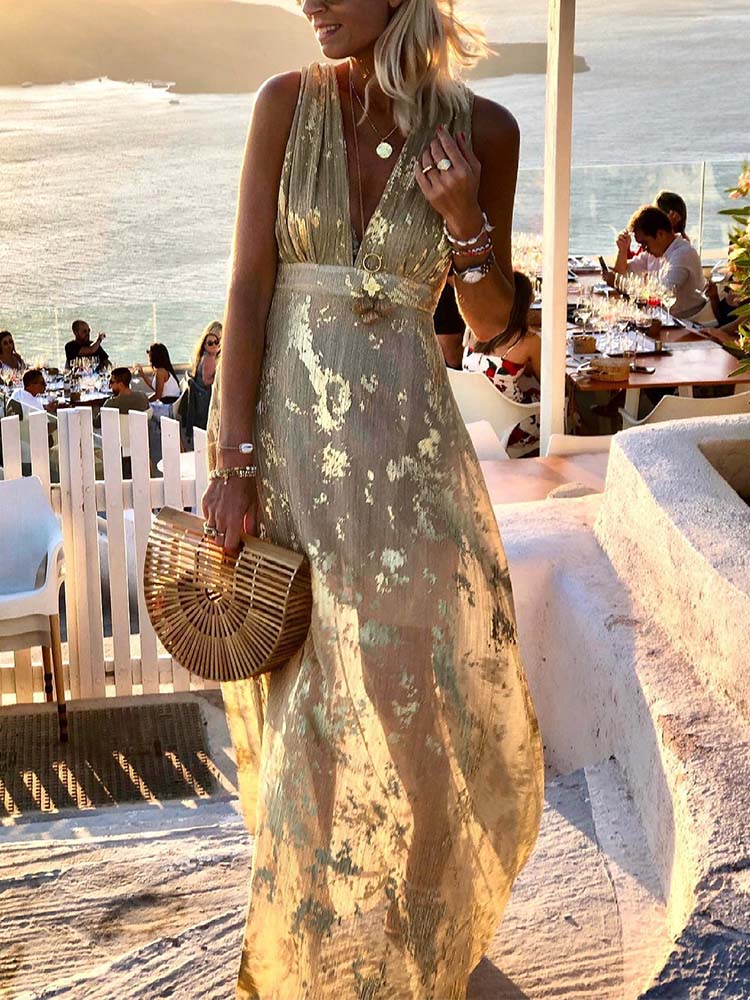 Women Deep V-Neck Maxi Party Dress