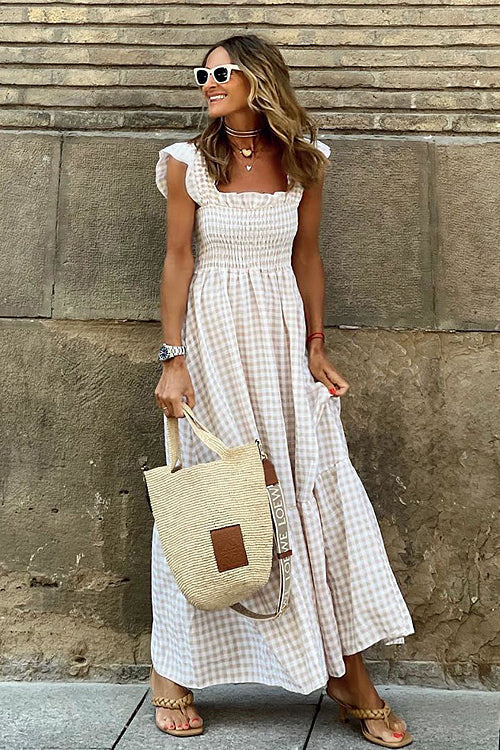 Good Feelings Ruffled Babydoll Maxi Dress - 4 Colors Beige