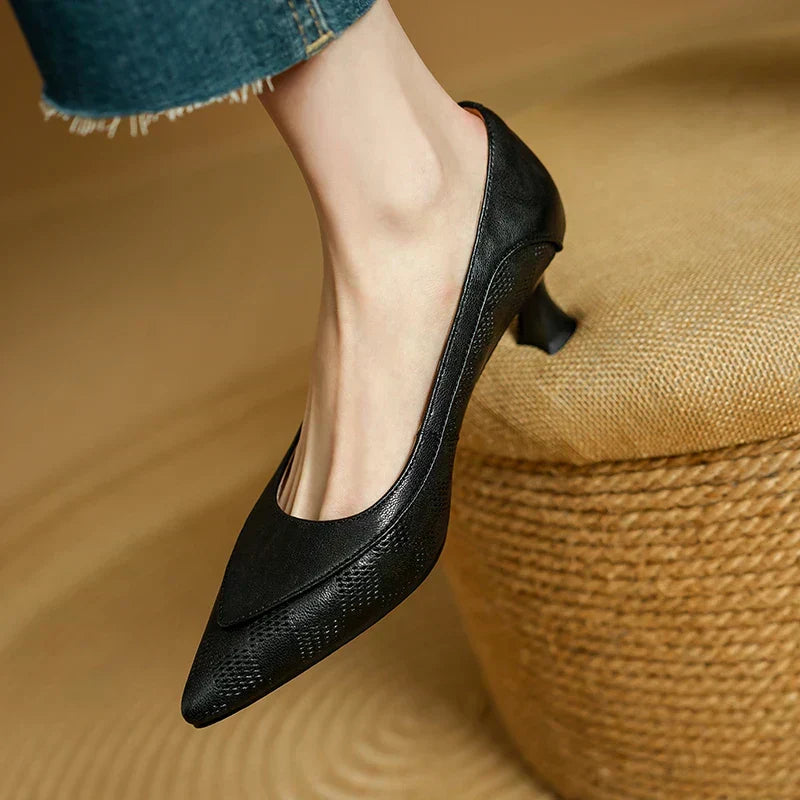 Snake Embossed Pointed Toe Slip On Kitten Heel Pumps