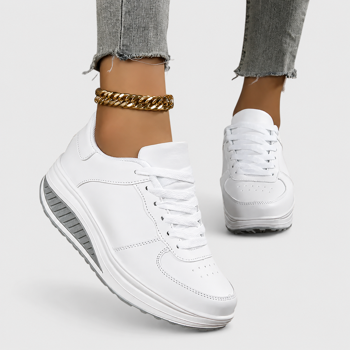 Lace Up Platform Wedge Sole Sneakers
