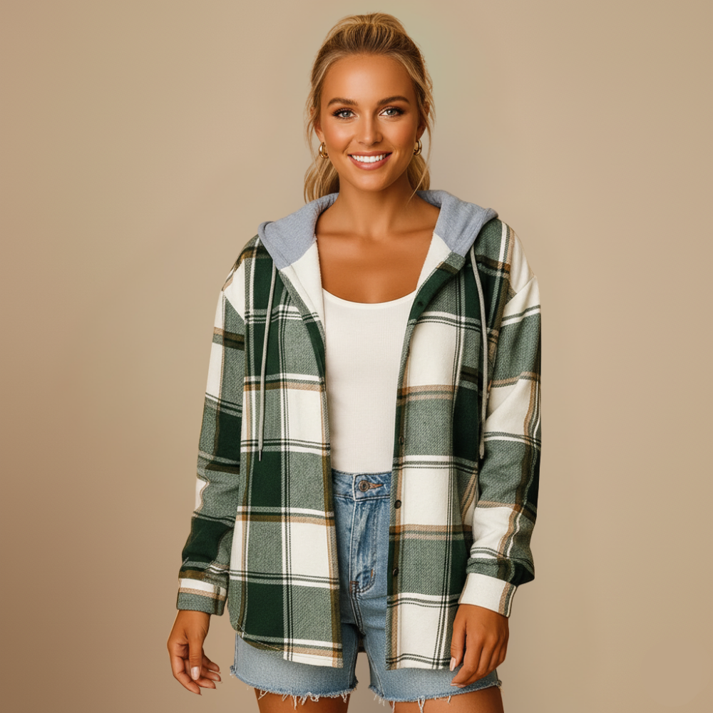 Chic Plaid Hooded Jacket – Relaxed Casual Fit