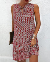 Print V-Neck Sleeveless Tiered Mini Dress