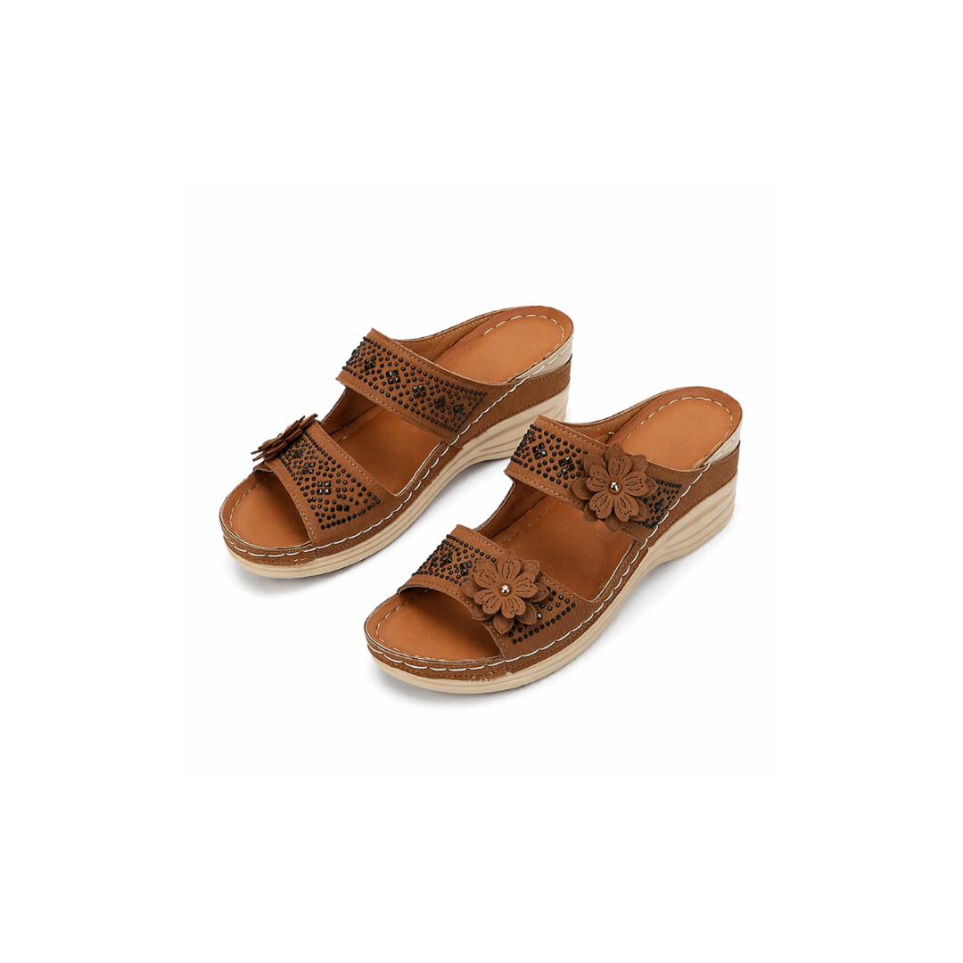 Open Toe Floral Cutout Slip On Wedge Sandals