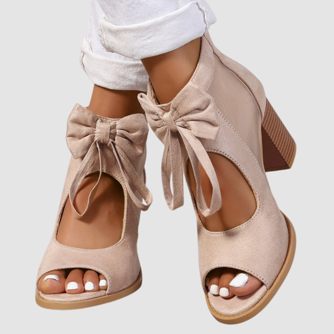 Peep Toe Bow Cut Out Block Heel Sandals