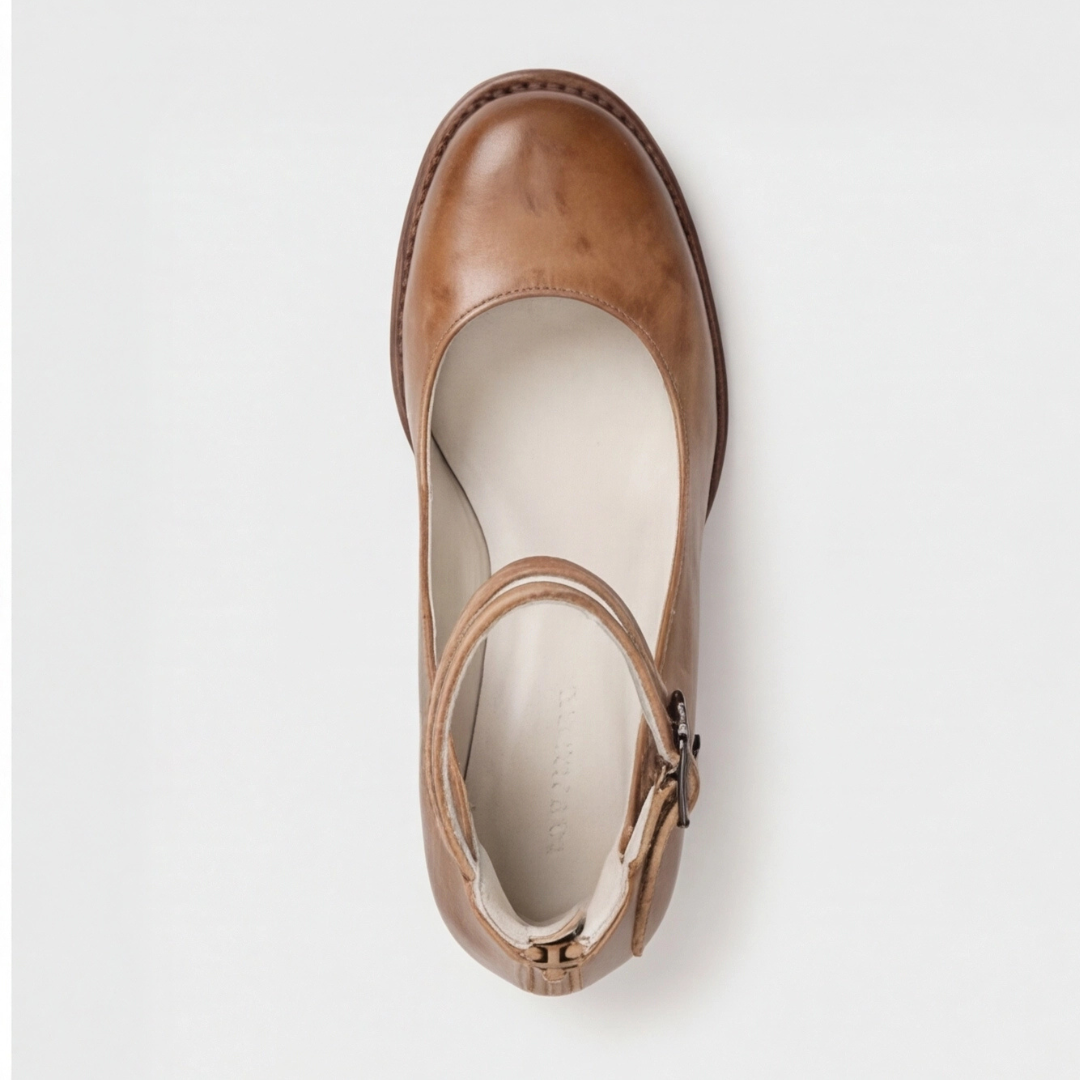Round Toe Triple Ankle Strap Buckle Block Heel Pumps