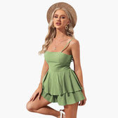 Square Neck Spaghetti Strap Tiered Ruffle Mini Dress