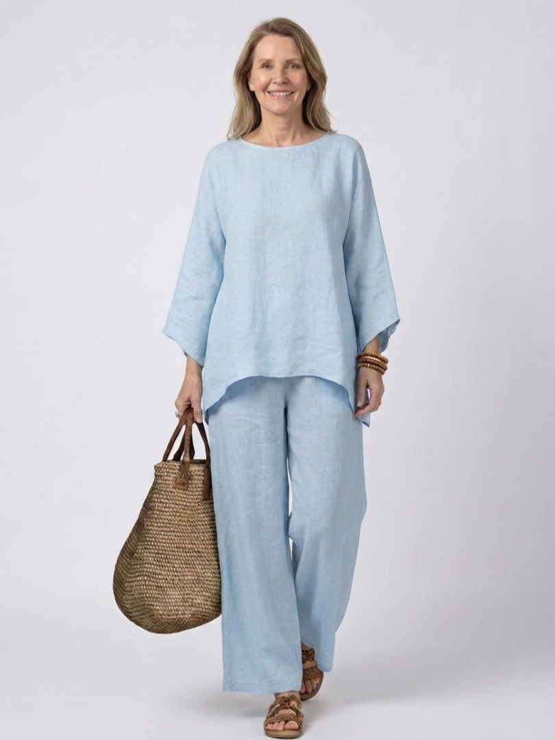 Boat Neck Top and Wide Leg Pants Two Piece Set