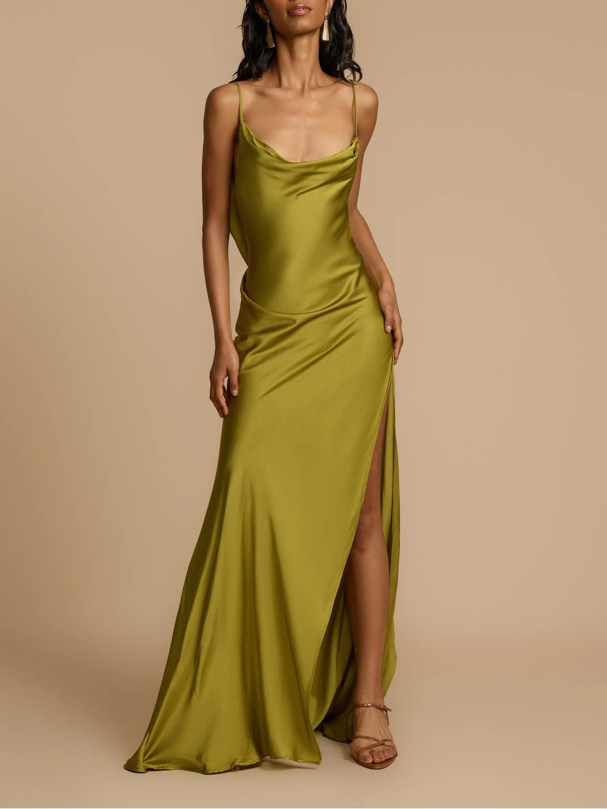 Sexy Elegant Satin Side High Slit Maxi Dress - View 5