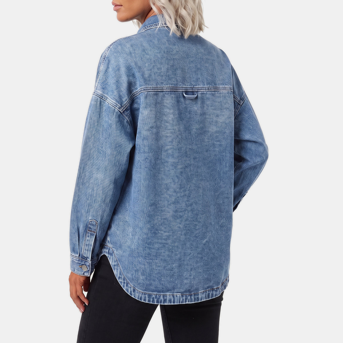 Oversized Chest Pocket Button Front Denim Shirt Jacket