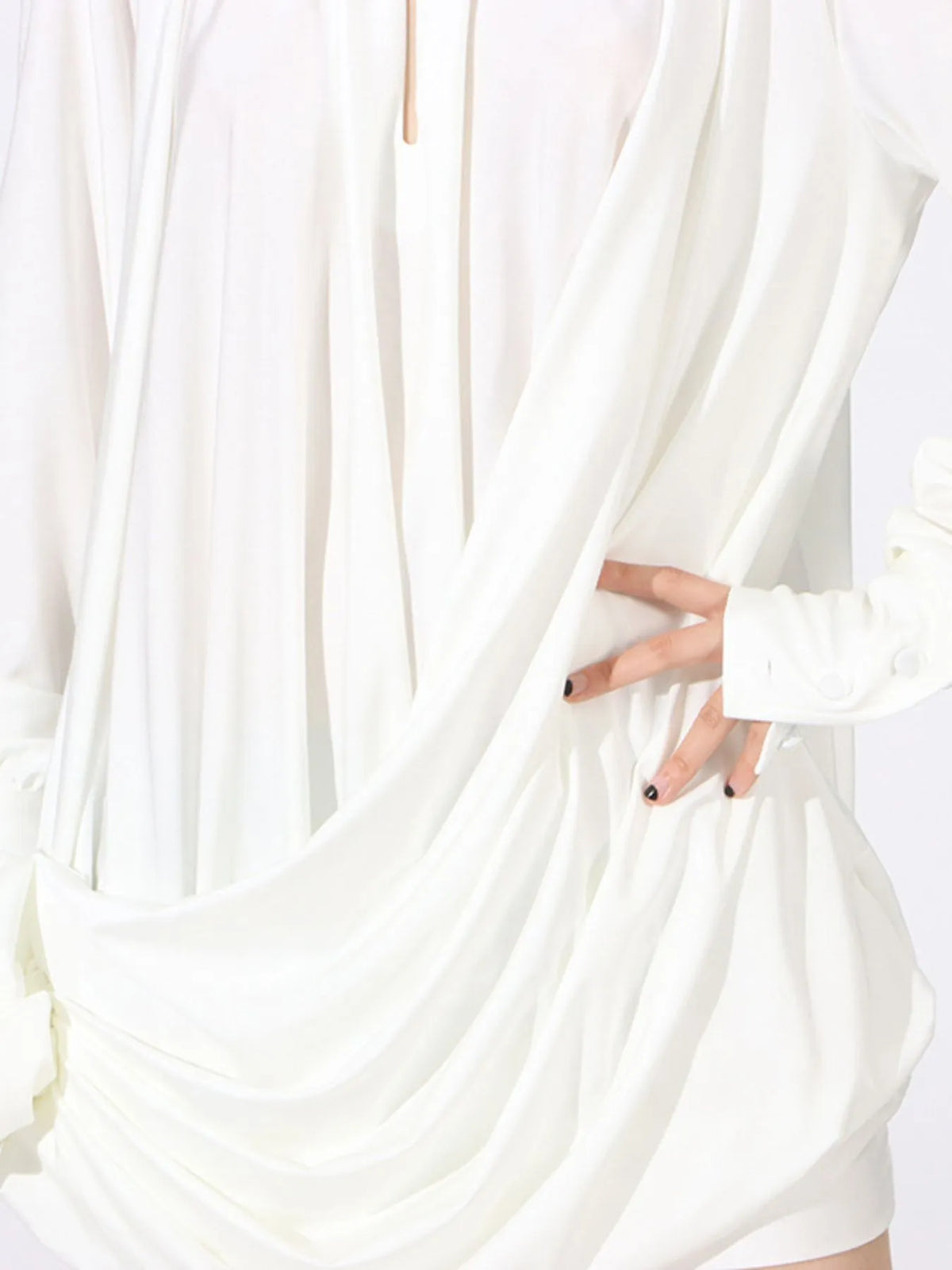 Mock Neck Long Sleeve Draped Rosette Keyhole Mini Dress 5