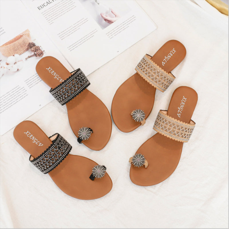 One-word Buckle Flat Bohemian Seaside Roman Sandals
