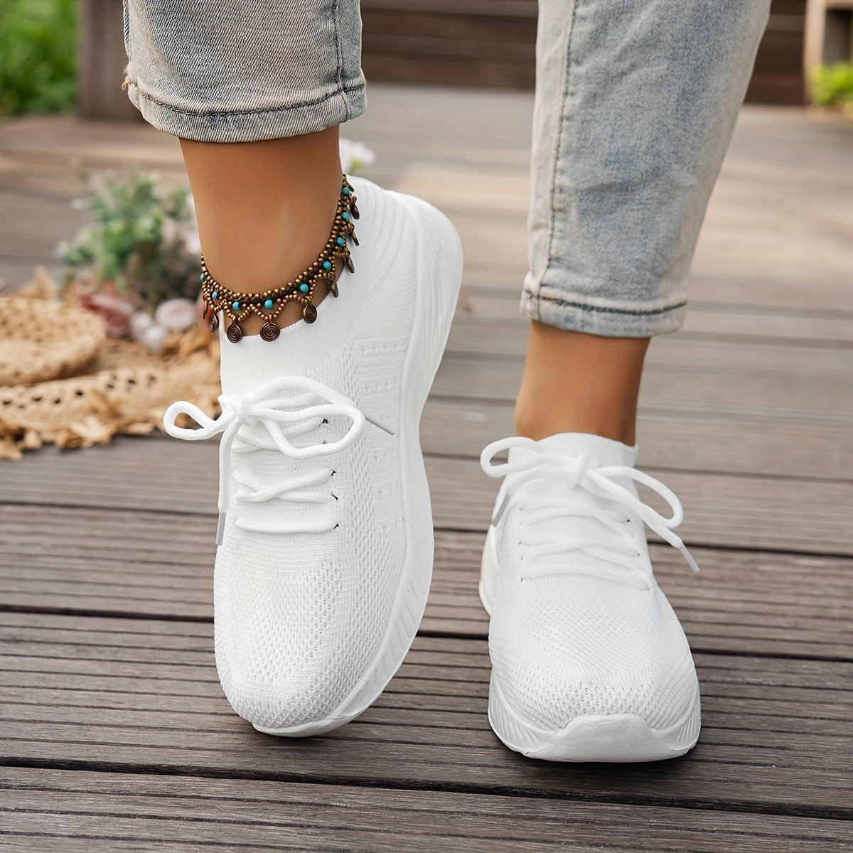 Knit Mesh Lace Up Thick Sole Sneakers
