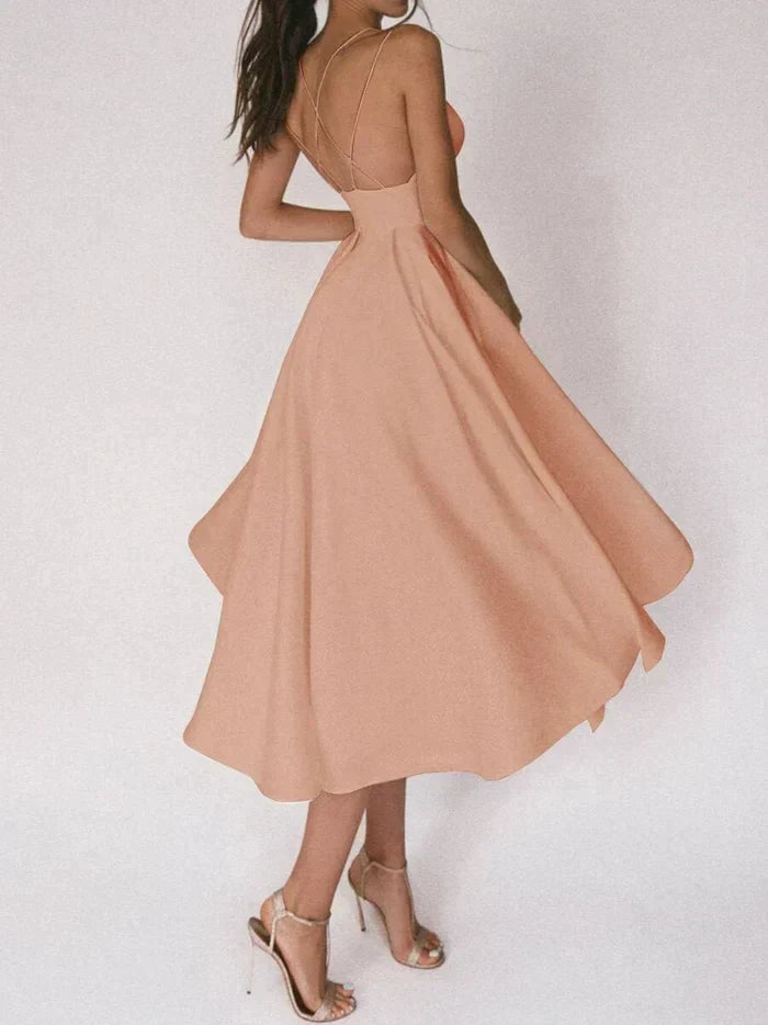 Yessica Elevated Dress with V Neck and Straps Evening Wear Edit