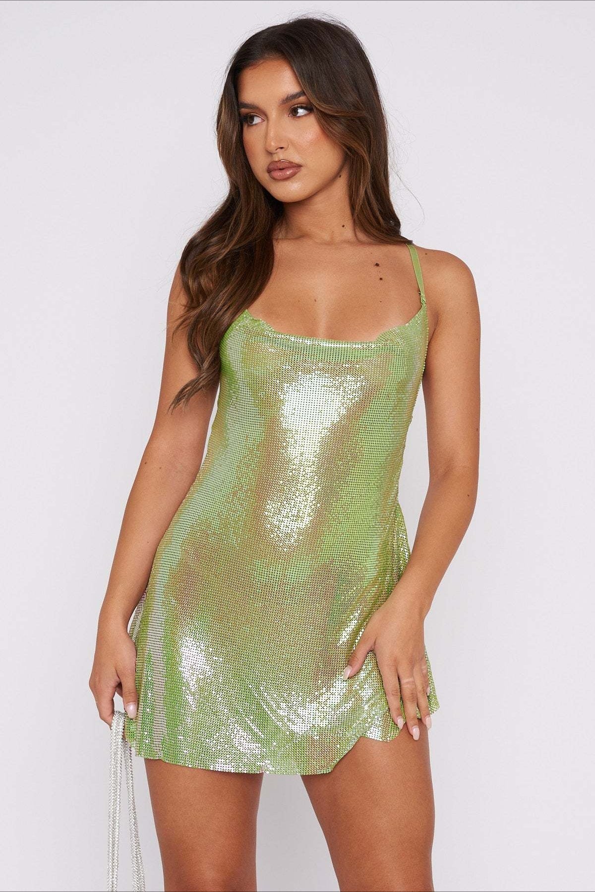 Slim Open Back OffShoulder Sequin Dress