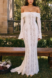 High-Waist Off-the-Shoulder Lace Dress