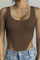 Slim U Neck High Slit Tank Bodysuit