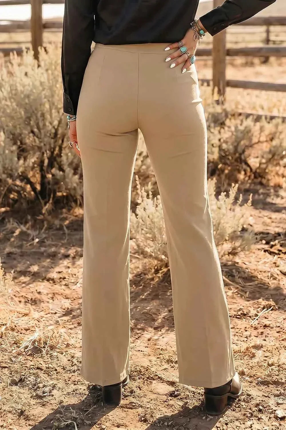 High Waist Front Seam Pull On Flare Leg Pants 2