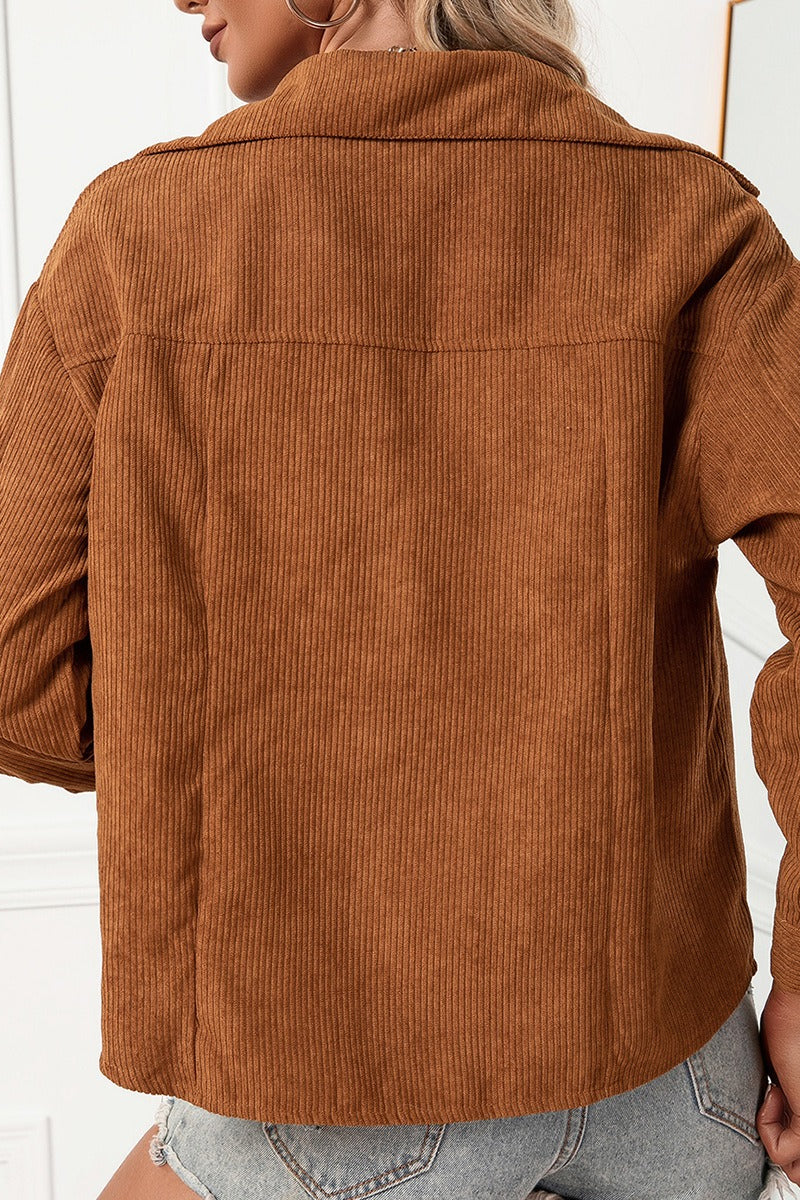 Corduroy Collared Snap Button Flap Pocket Shirt Jacket 4