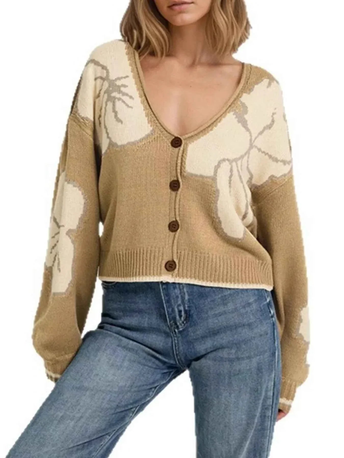 V-Neck Button-Down Knit Cardigan