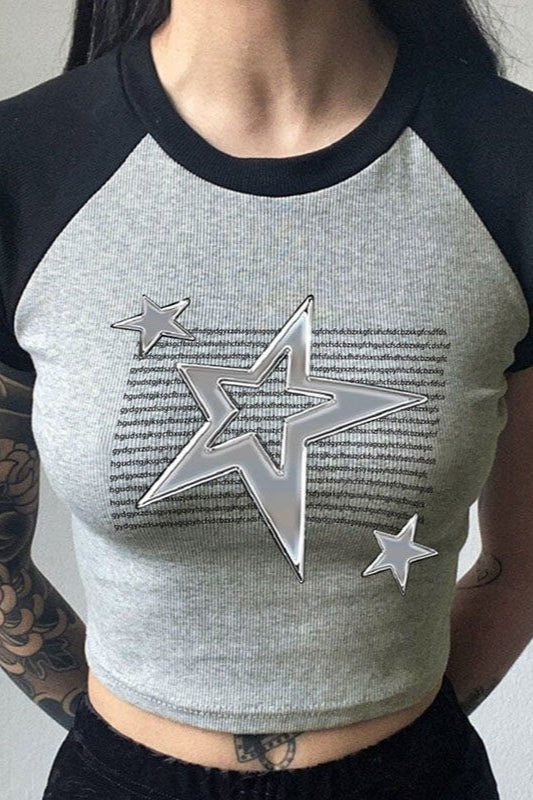 Vintage Star Print Contrast Tee T-Shirt