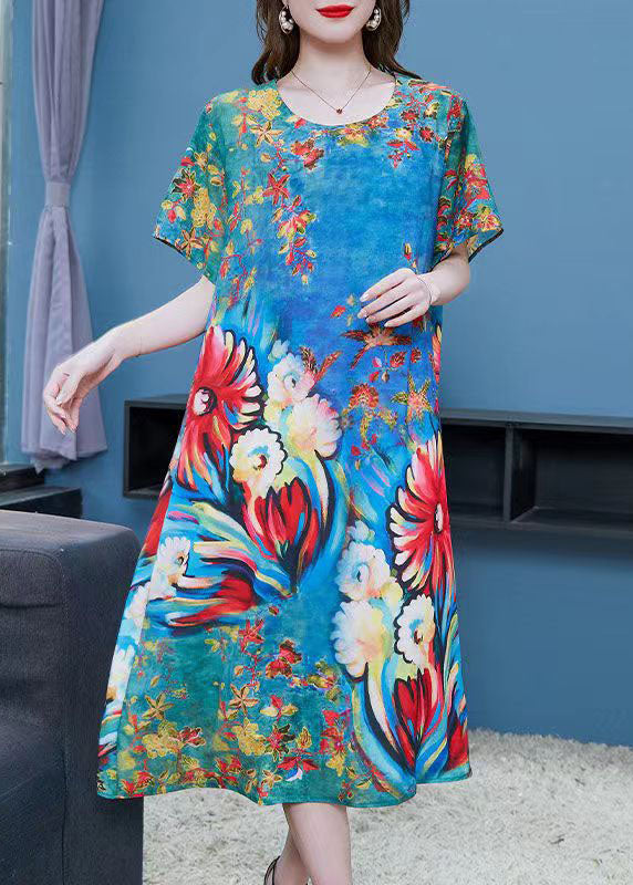 Floral Print Crew Neck Short Sleeve Patchwork Midi Shift Dress