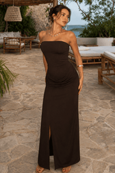 Plain Tube Top Pleated Split Curve Slip Dress