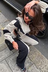 Color Block Zip Irregular Long Sleeve Sports Two Piece Set