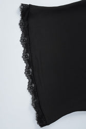 Square Neck Lace Trim Slim Fit Long Sleeve Tee