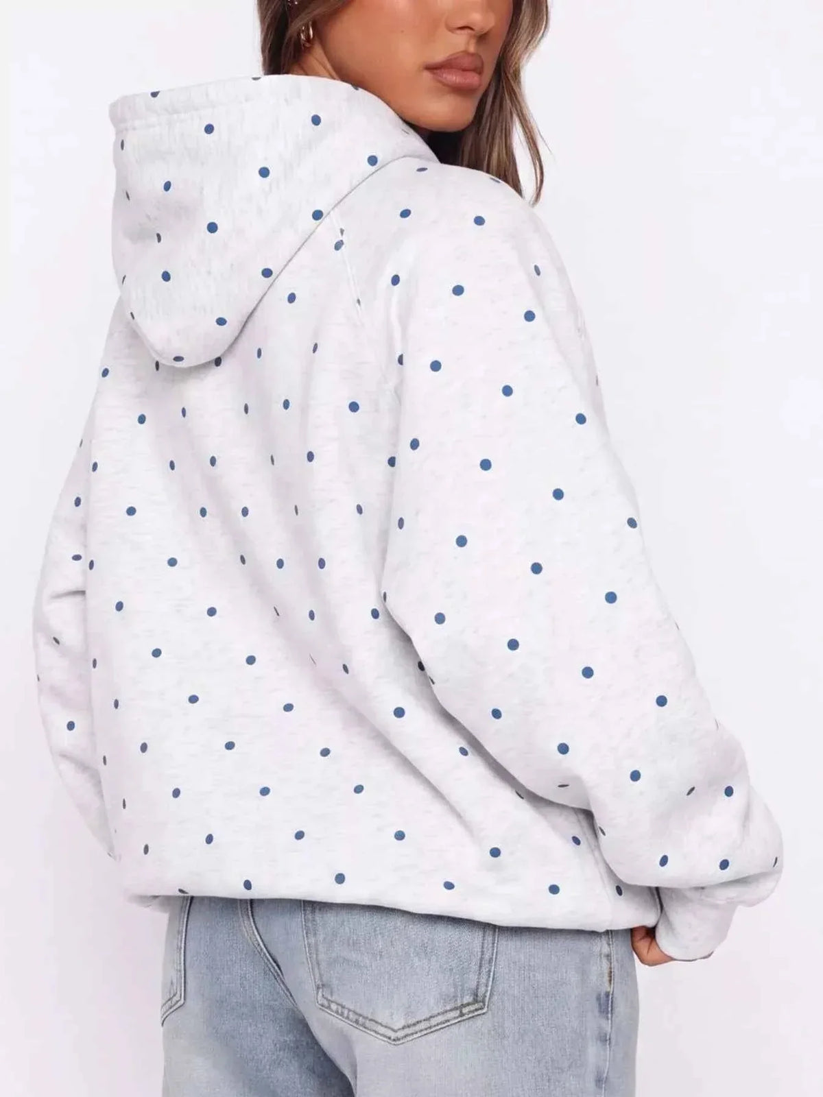 Polka Dot Raglan Sleeve Kangaroo Pocket Hooded Sweatshirt 14