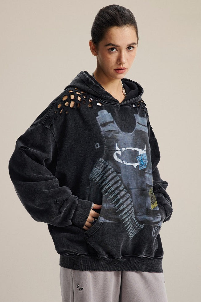 Edgy Distressed Graphic Hoodie