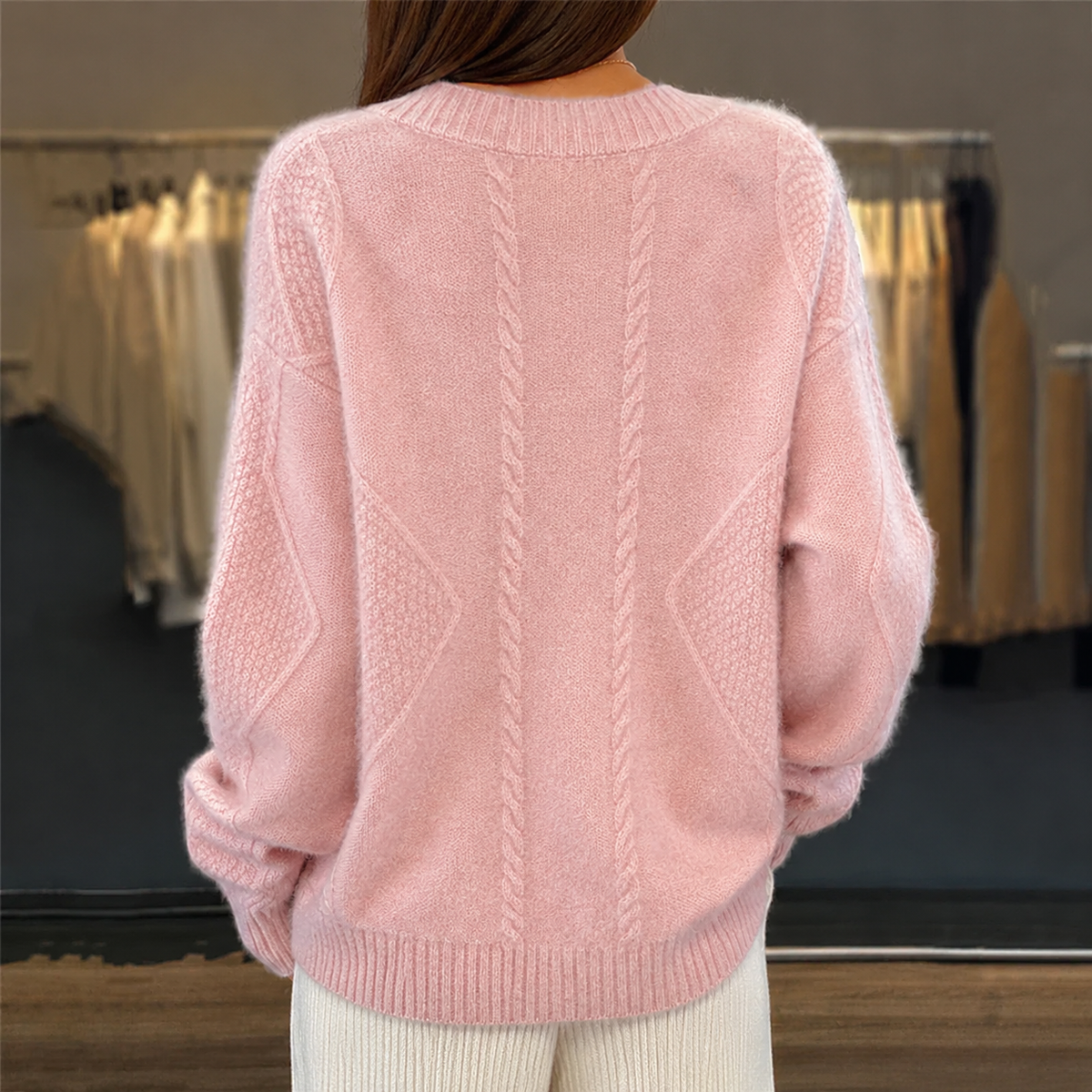 V-Neck Button Front Cable Knit Cardigan