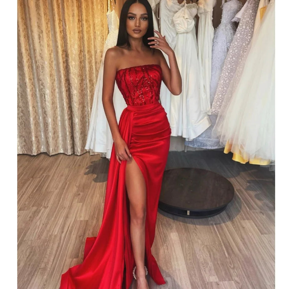 Lace A-Line Strapless Prom Dress