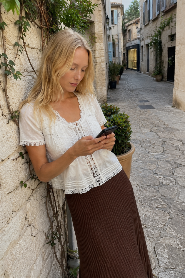 Lace Trimmed Tie Front Blouse