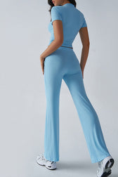 Essential Solid Color Crewneck Top Wide Leg Pants Set