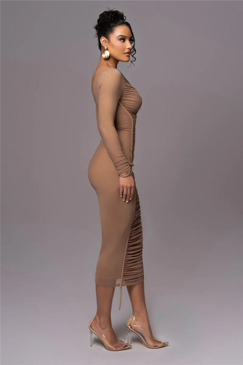 Diagonal Collar Mesh Midi Dress 6